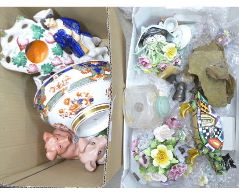 A Copeland Spode bowl, a/f, a Staffordshire flatback figure and other china (two boxes) **PLEASE NOTE THIS LOT IS NOT ELIGIBL