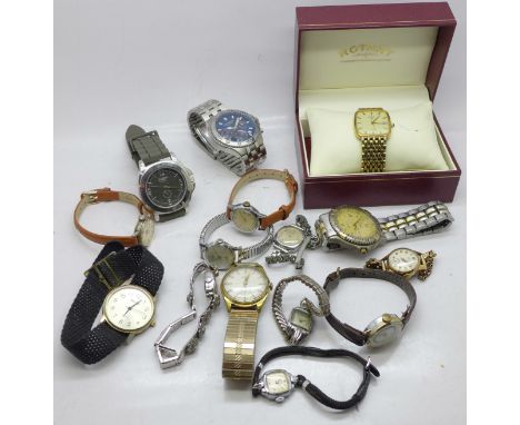 A collection of lady's and gentleman's watches including Rotary, boxed 