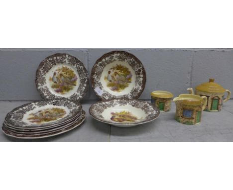 A collection of Palissy Game Series plates and bowls and a china three setting tea service **PLEASE NOTE THIS LOT IS NOT ELIG