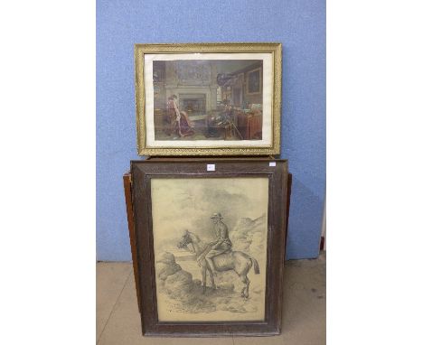 A Boer War print and interior scene print