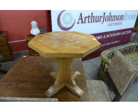 A Robert Mouseman Thompson carved oak octagonal occasional table