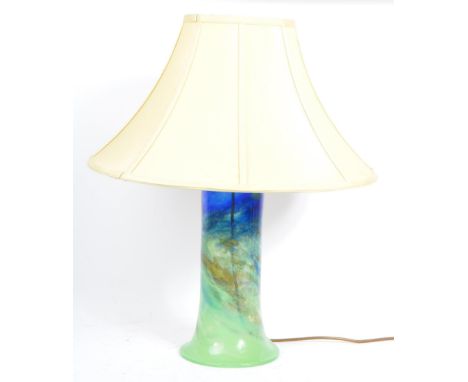 A retro 1970's hand blown studio art glass table lamp light in the manner of Mdina. Of splayed cylindrical free formed glass 