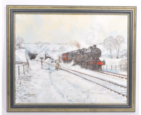 Bernard Jones (GRA) - An original 1999 'Catch Points' railway steam engine /&nbsp;locomotive&nbsp;oil on canvas by Bernard Jo