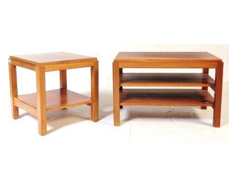 Two matching retro 1970s - 1980s two and three tier coffee tables. Of mahogany construction and rectangular and square form, 