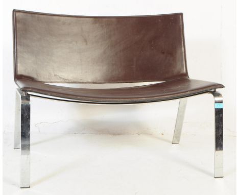 Cattelan Italia - A retro 20th Century Italian design two seater bench chair having brown leather padded seat and backrest ra