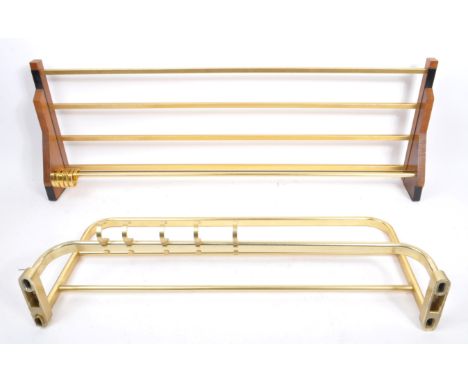 Two vintage mid 20th century aluminium metal wall mounted coat / hat racks. First coat rack having five&nbsp; hooks mounted o