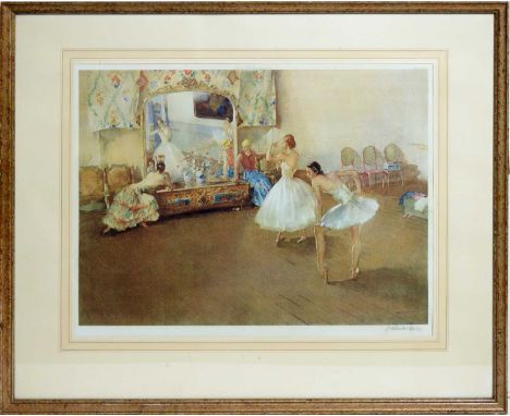 Russell Flint - "Mirror of the Ballet", signed, photo lithograph, 39 x 50cms, in wooden frames.