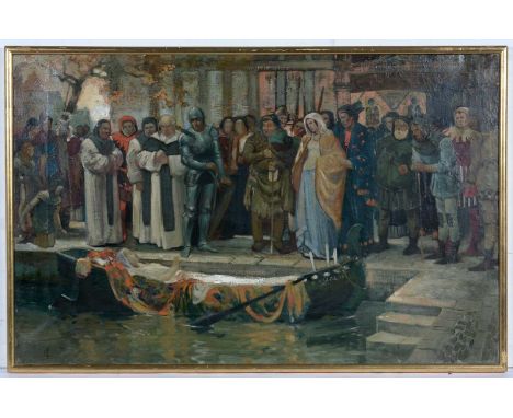 Henry Robinson Wilkinson - "The Lady of Shalott" c.1920, unsigned, oil on canvas, 58 x 91cms, in gilt frame.