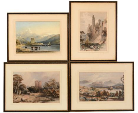 After W L Leitch - "Kilchurn Castle, Loch Awe, Ayrshire", inscribed, lithograph, 26 x 40cms; After Copley Fielding - "Dundera
