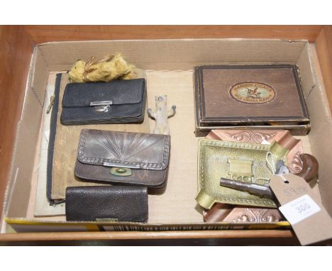 An L D &amp; M Co Ltd art nouveau copper ash tray , a second similar ash tray, a miniature pistol, a collection of ceramic in