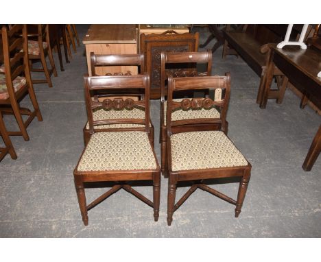 A Set of 4 George IV Mahogany Dinning Chairs on Ring Turned Legs with X Shaped Cross Stretchers 