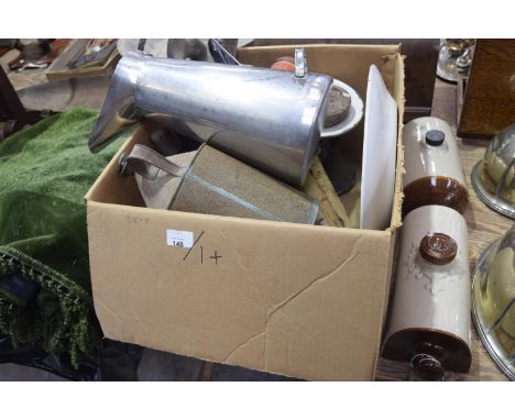 A Collection of Sundry Items to Inc Stoneware Bed Warmers, Balance Scale &amp; Weights, planes Brass Spray &amp; other Items 