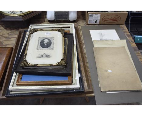A collection of prints and photographsTo include a black and white engraving "Josiah Wedgwood", a black and white photograph 