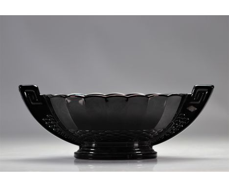 Val Saint Lambert Art Deco bowl "Romeo" pewter frame Luxval - Weight: 1.44 kg - Shipping unavailable - Region: Belgique - Siz