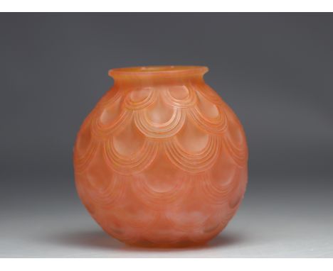 Pierre D'AVESN (Pierre GIRE dit, 1901-1991) Art Deco vase orange ball geometric pattern - Weight: 995 g - Shipping available 