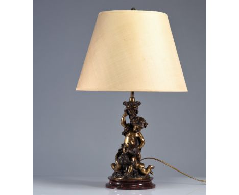 Bronze with 19th century children with light patina on a red marble base - Weight: 7.70 kg - Shipping unavailable - Region: E