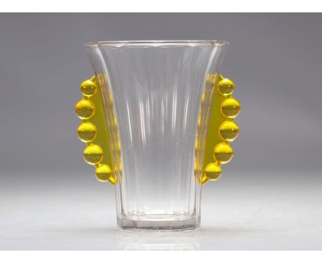 Val Saint Lambert Art deco vase "Croquet" uran handles Luxval - Weight: 810 g - Shipping available - Region: Belgique - Sizes