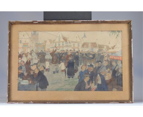 Han JELINGER (1895-1961) Mixed technique, "humorous street scene" drawing - Weight: 3.08 kg - Shipping unavailable - Region: 