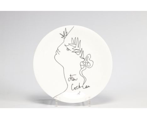 Jean COCTEAU (1889-1963) profile Limoges porcelain plate (France) - Weight: 450 g - Shipping available - Region: France - Siz