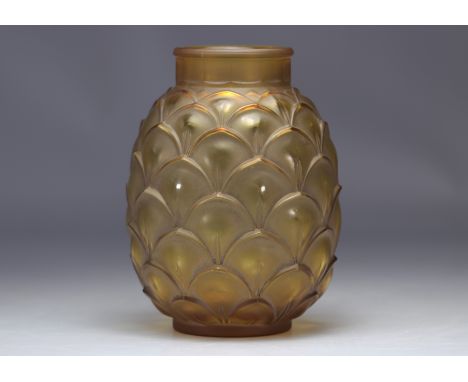 Val Saint Lambert Rare Art Deco vase "Coqueret" honey brown patina Luxval - Weight: 980 g - Shipping available - Region: Belg