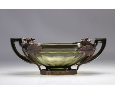 Val Saint Lambert Art Deco vase "Noemie wrought iron mount" Luxval - Weight: 1.59 kg - Shipping unavailable - Region: Belgiqu