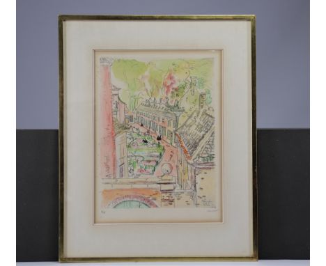Marie HOWET (1897-1984) etching "city view" - Weight: 1.80 kg - Shipping available - Region: Belgique - Sizes: Hors cadre: 34