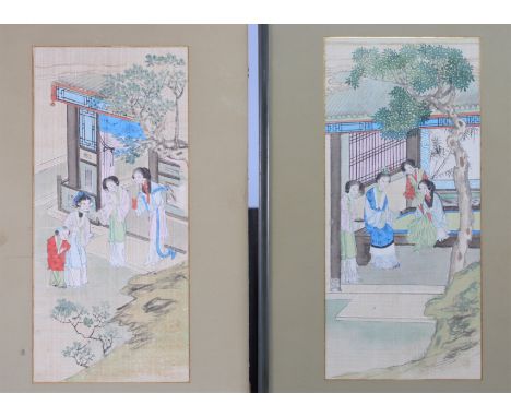 Painting on silk - 20th century decorated with characters - Weight: 1.87 kg - Shipping available - Region: Chine - Sizes: H 4