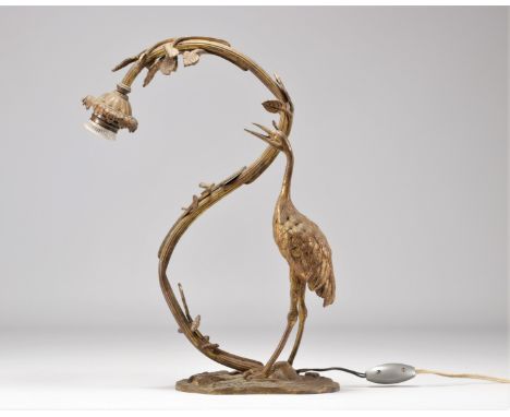 Bronze lamp base with wader decor circa 1920 - Weight: 1.95 kg - Shipping available - Region: France - Sizes: H 385mm x l 280