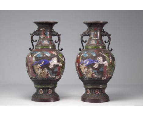 Pair of enclosed vases from 19th century Asia - Weight: 6.70 kg - Shipping available - Region: Asie - Sizes: H 400 x D 200 - 