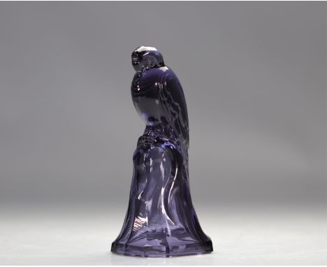 Val Saint Lambert Sculpture "Blue Parakeet" Charles Graffart - Weight: 610 g - Shipping available - Region: Belgique - Sizes: