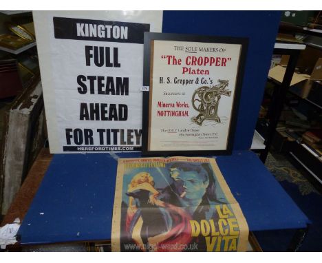 A framed print taken from a H.S. Cropper &amp; Co advertisement poster, a framed Hereford Times &amp; Co poster 'Kington Fuel