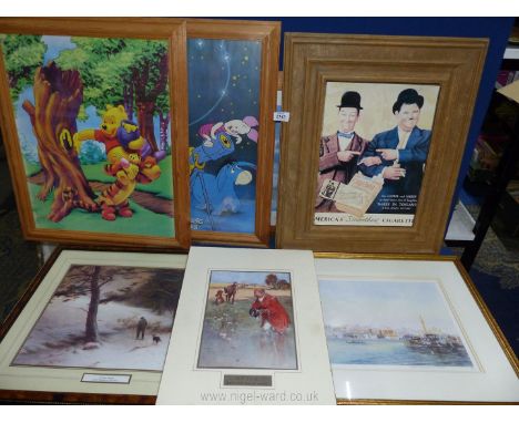 A quantity of prints to include;  two Winnie the Pooh prints, 'Whist Returning a Lead' by Lawson Wood, a Limited Edition (169