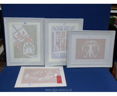 Three framed and one unframed wall art Prints depicting 12-13,000 words of famous books to include Bram Stoker's "Dracula", "