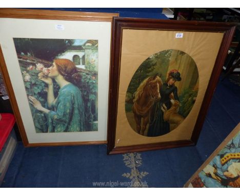 A large oval print by George Augustus Holmes titled 'Welcome Home,' 25½" x 32½" along with John William Waterhouse print 'The