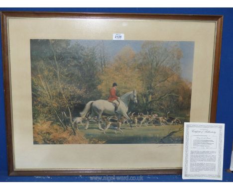 A limited edition signed Print 'Going out with the hounds' by Frank Wooton no. 11/850, with verification document.