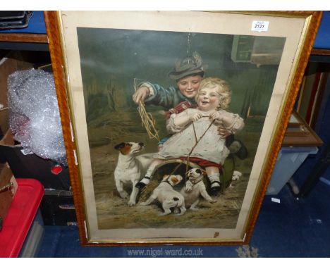 A large framed Arthur J. Elsley print titled 'Breaking Them in,' 27" x 33".