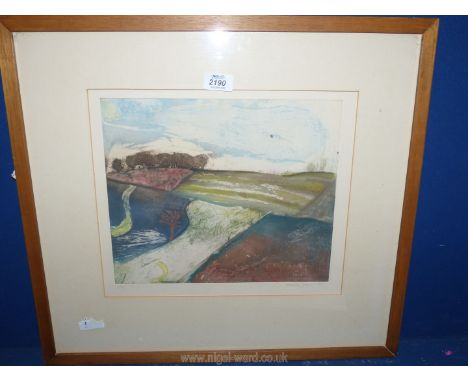 A framed and mounted Limited Edition Lithograph no. 2/3 depicting a rural landscape, signed lower right Tamsin John '90, 22 1
