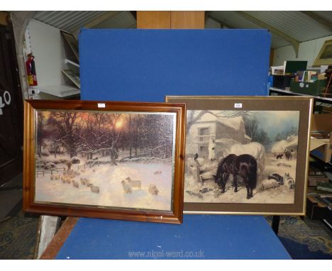 A J.F. Herring Snr. print on board titled 'The Farm in Winter' along with J. Farquharson print 'The Shortening Winter's Day'.
