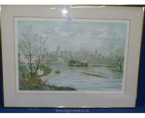 A Limited Edition print (no. 120/250), signed in pencil by Jeremy King, depicting a river landscape of Teddington Lock.