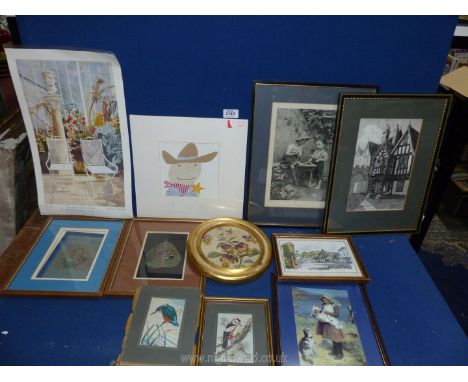 A quantity of prints to include; 'The Conservatory Chairs' by Susan Edwards, 'Cowboy', 'Disputed Rights' by M. Wunsch, two wo