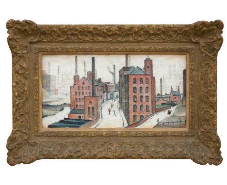 Laurence Stephen Lowry, R.A. (1887-1976), 'Industrial Sketch', figures in an Industrial Landscape, Oil on Board, Signed L S L