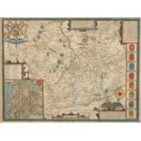 John Speed, a 17th Century hand coloured map, 'Leicester both county and citie described, the