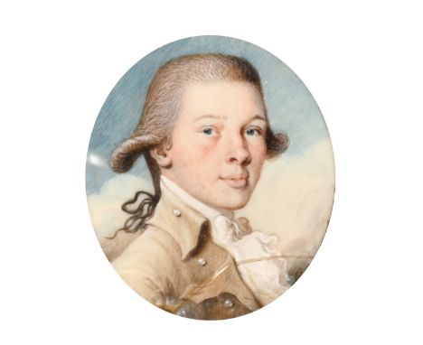 Attributed to Philip Jean (1755-1802), a miniature portrait of a young gentleman, watercolour and bodycolour on ivory, with b