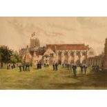 Francis Philip Barraud (1824-1901), a hand coloured print of Sherborne School, signed in pencil,