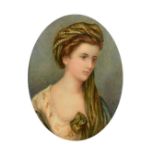 Late 19th Century, a miniature portrait of Anne de Ligonde, watercolour on ivory, signed with