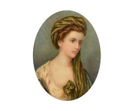 Late 19th Century, a miniature portrait of Anne de Ligonde, watercolour on ivory, signed with initials B.S., 4" x 2.75" (10 x