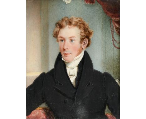 J. Moore, English School, Circa 1820, a miniature portrait of a young gentleman, watercolour and bodycolour on ivory, 3.5" x 