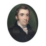 English School, Circa 1820, a miniature portrait of gentleman, watercolour and bodycolour on