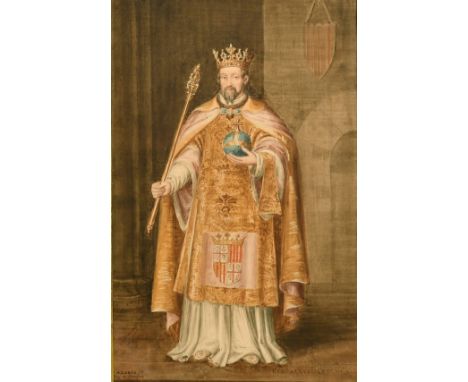 Valentin Carderera y Solano (1796-1880) Spanish, a portrait of Alonso IV, watercolour, inscribed, 14" x 9" (36 x 23cm).