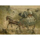 19th Century Possibly Irish School, figures on a milk cart approaching a female figure on a